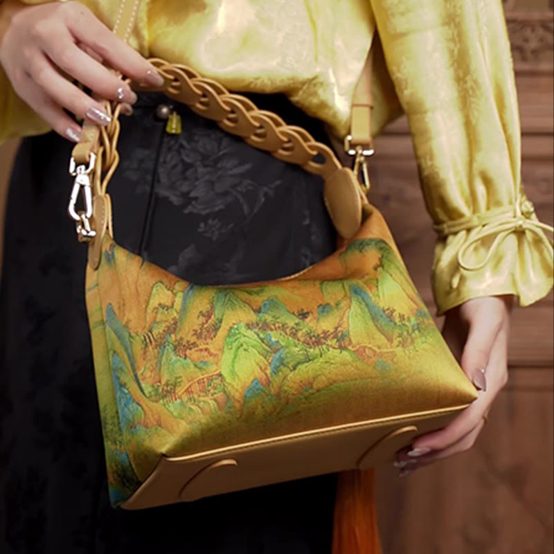 Mulberry Silk Mountains Painting Tassel Shoulder Bag Handbag