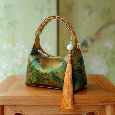 Mulberry Silk Mountains Painting Tassel Shoulder Bag Handbag