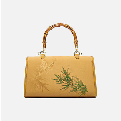 XiangYunSha Silk Mountains Painting Evening Bag with Bamboo Handle