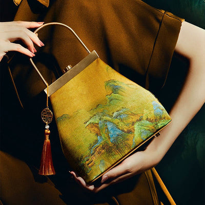 A Thousand Li of Rivers and Mountains Mulberry Silk Evening Bag Clutch