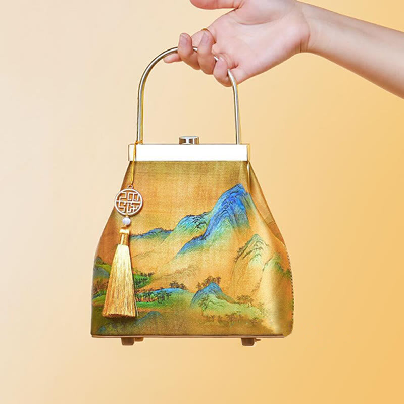 A Thousand Li of Rivers and Mountains Mulberry Silk Evening Bag Clutch