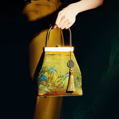 A Thousand Li of Rivers and Mountains Mulberry Silk Evening Bag Clutch