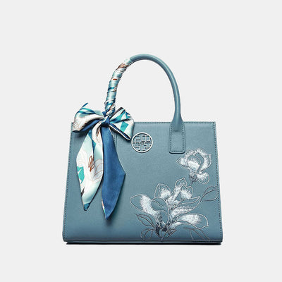 Larger Capacity Flower Embroidery Tote Bag Top Handle Satchel