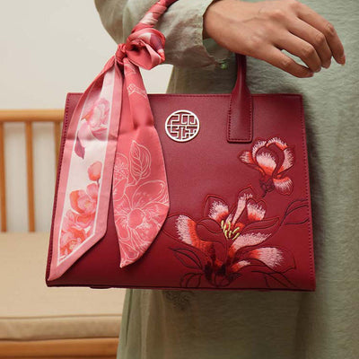 Larger Capacity Flower Embroidery Tote Bag Top Handle Satchel