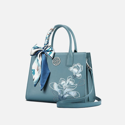 Larger Capacity Flower Embroidery Tote Bag Top Handle Satchel