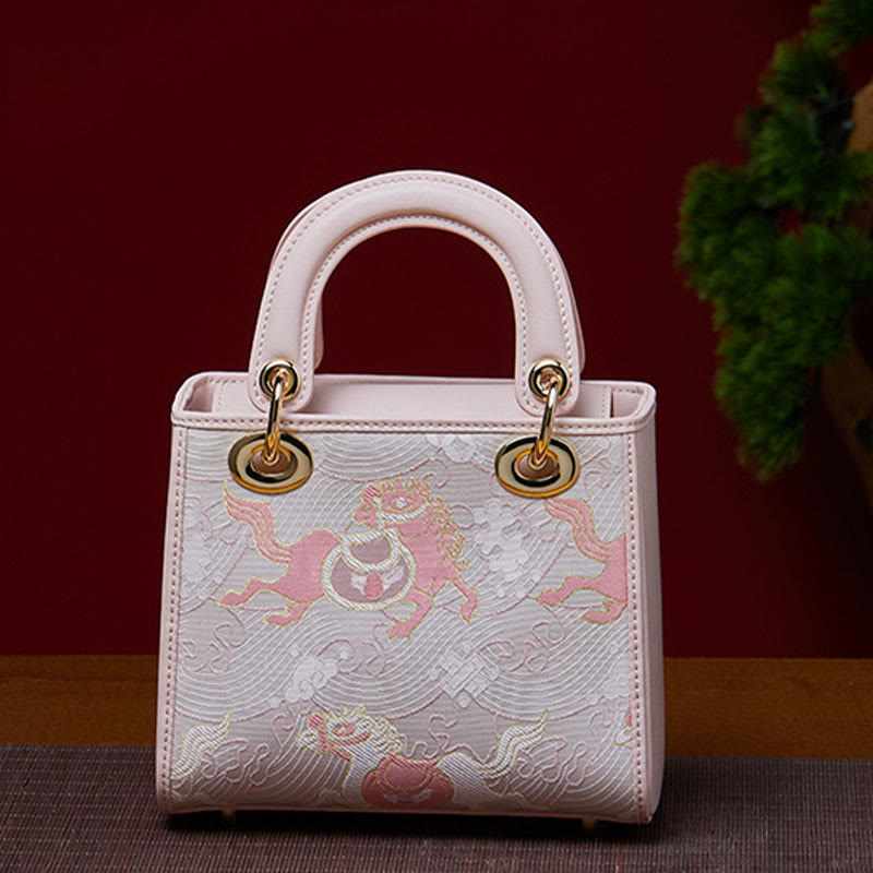 Genuine Leather Song Brocade Embroidery Mulberry Silk Square Handbag