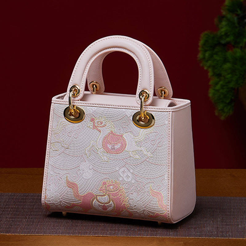 Genuine Leather Song Brocade Embroidery Mulberry Silk Square Handbag