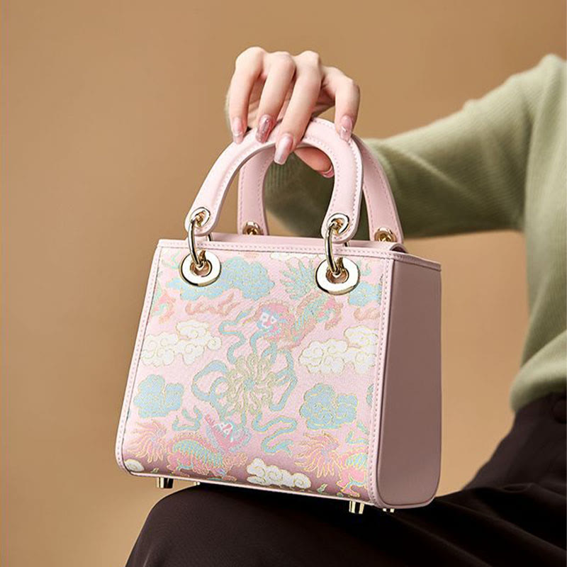 Genuine Leather Song Brocade Embroidery Mulberry Silk Square Handbag