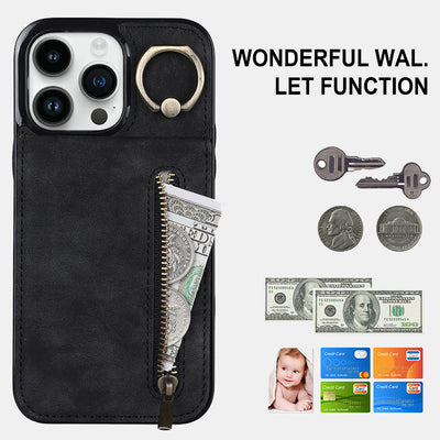 RFID Blocking Faux Leather Phone Case Wallet Card Holder for iPhone