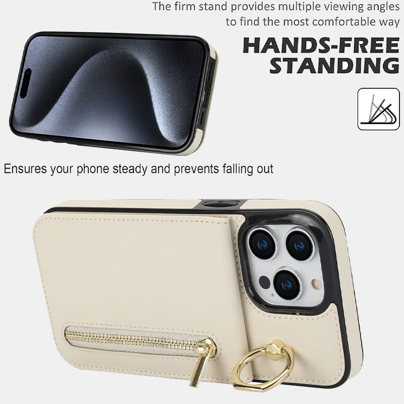 RFID Blocking Faux Leather Phone Case Wallet Card Holder for iPhone