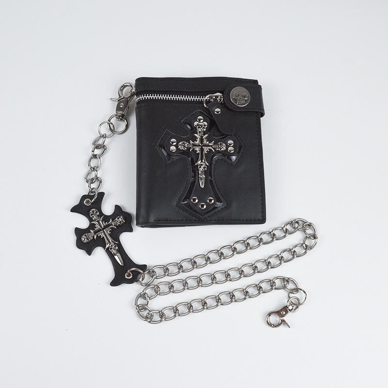 Skull Cross Wallet With Chain Rivet Money Clip For Men