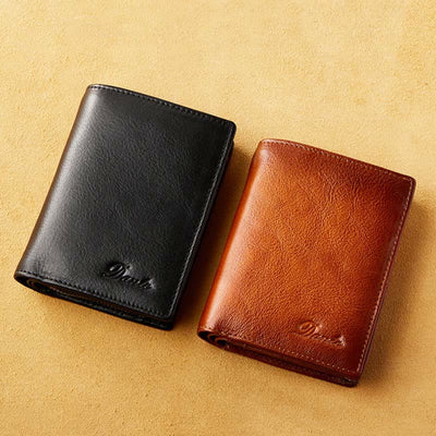 Retro RFID Blocking Bifold Leather Wallet for Men with Zipper Pocket