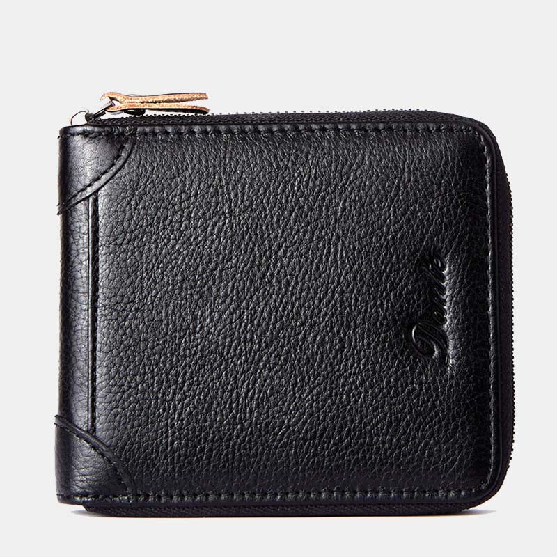 Retro Zip Around RFID Blocking Leather Trifold Wallet