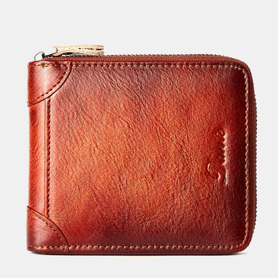 Retro Zip Around RFID Blocking Leather Trifold Wallet