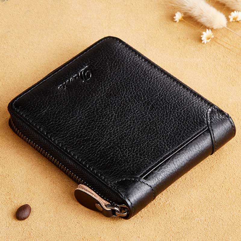 Retro Zip Around RFID Blocking Leather Trifold Wallet