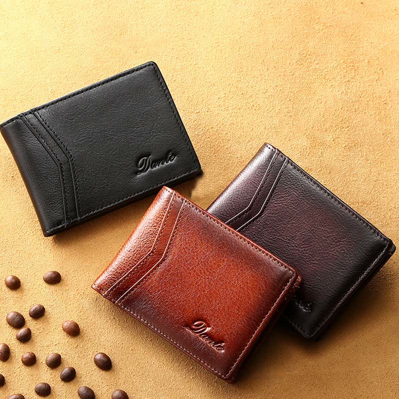 Retro Small Compact RFID Blocking Leather Wallet for Men