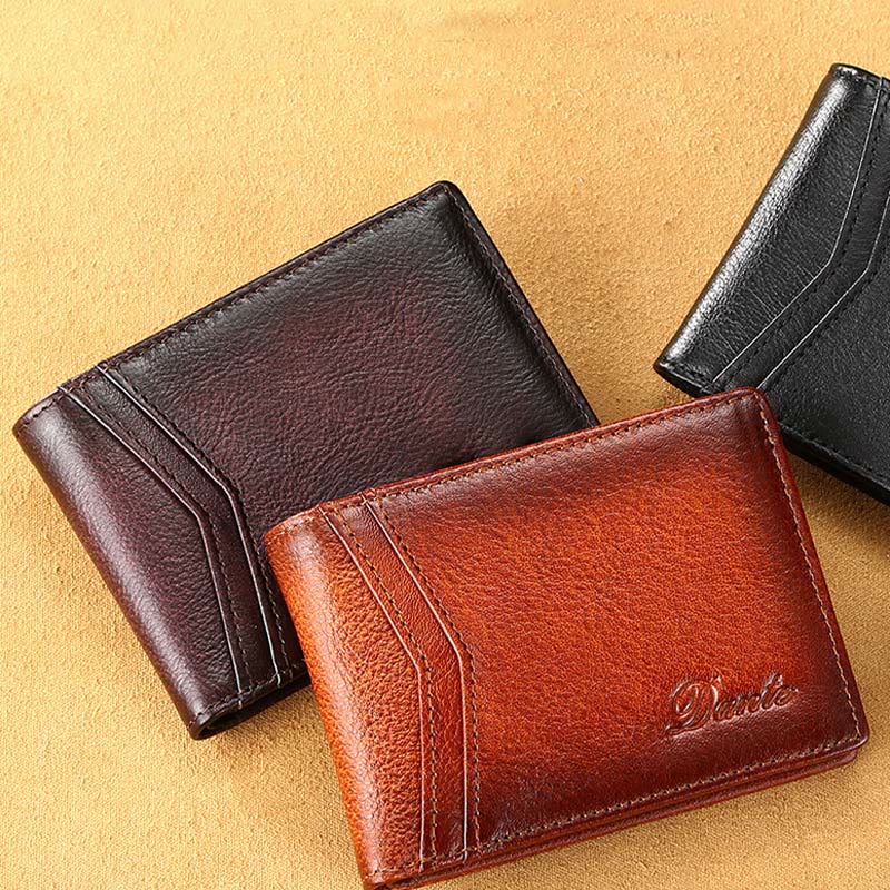 Retro Small Compact RFID Blocking Leather Wallet for Men