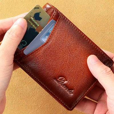 Retro Small Compact RFID Blocking Leather Wallet for Men