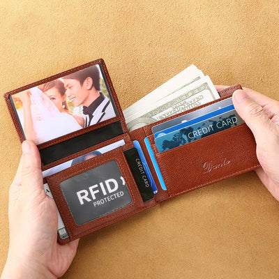 Retro Small Compact RFID Blocking Leather Wallet for Men