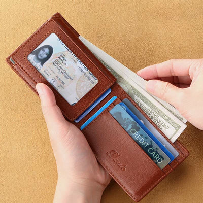 Retro Small Compact RFID Blocking Leather Wallet for Men