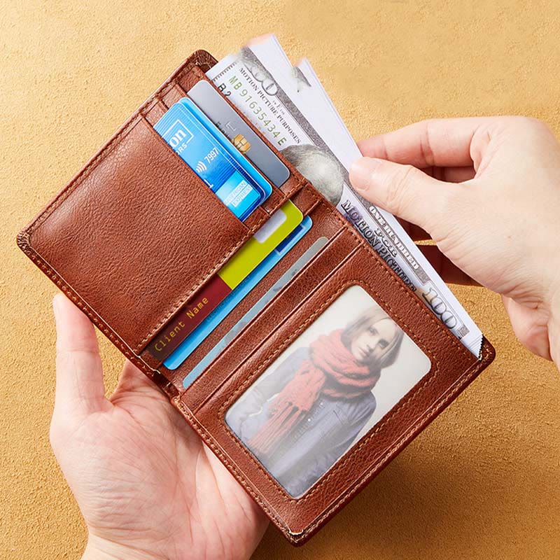 Retro Bifold RFID Blocking Leather Wallet for Men