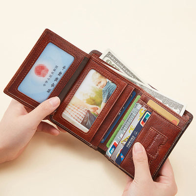 RFID Genuine Leather Vintage Trifold / Bifold Card Holder Wallet