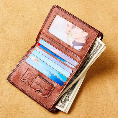 RFID Genuine Leather Vintage Trifold / Bifold Card Holder Wallet