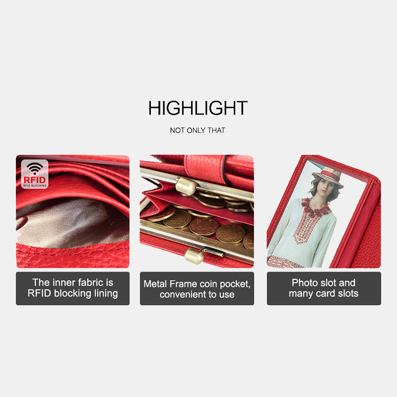 RFID Blocking Lychee Textured Trifold Real Leather Wallet