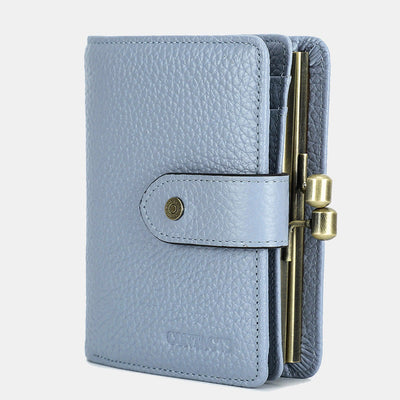 RFID Blocking Lychee Textured Trifold Real Leather Wallet