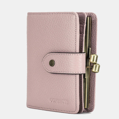 RFID Blocking Lychee Textured Trifold Real Leather Wallet