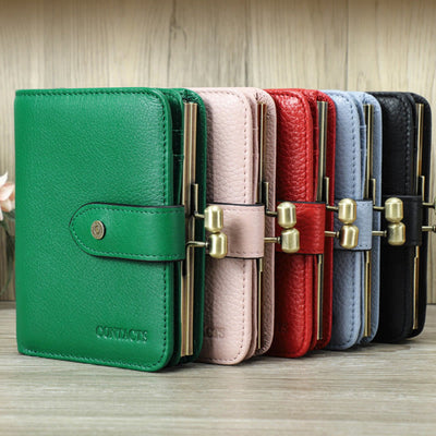 RFID Blocking Lychee Textured Trifold Real Leather Wallet