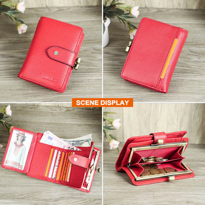 RFID Blocking Lychee Textured Trifold Real Leather Wallet