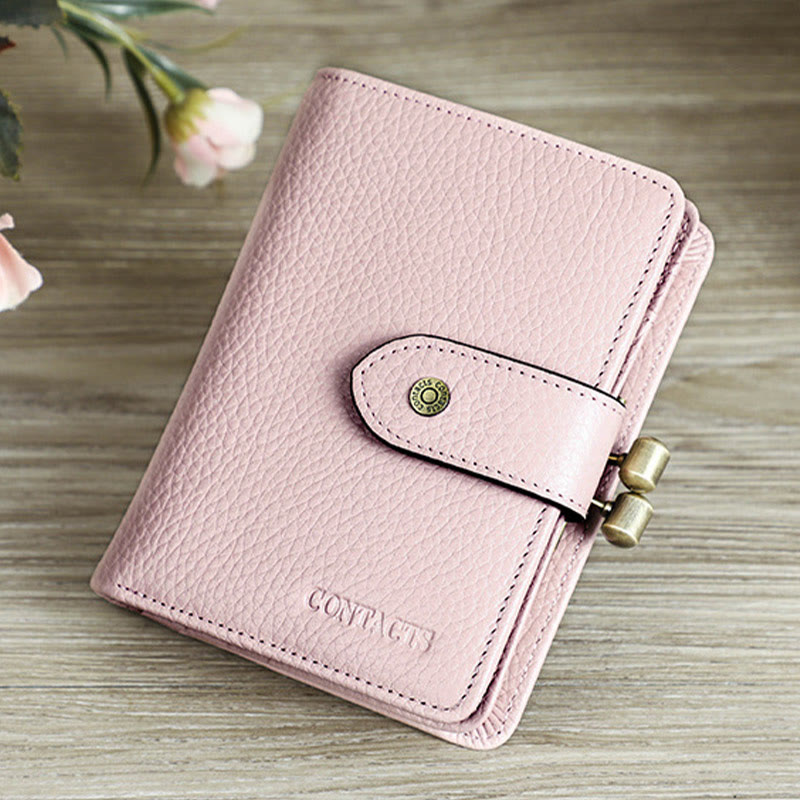 RFID Blocking Lychee Textured Trifold Real Leather Wallet