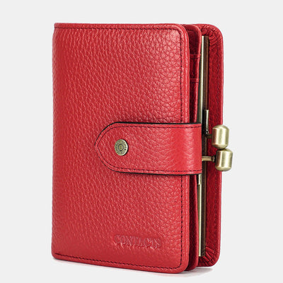 RFID Blocking Lychee Textured Trifold Real Leather Wallet