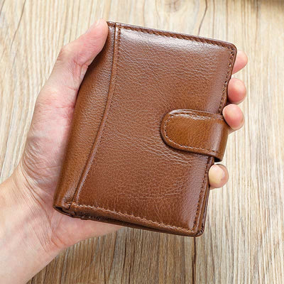 Retro Leather Wallet RFID Blocking Trifold Cowhide Leather Wallet