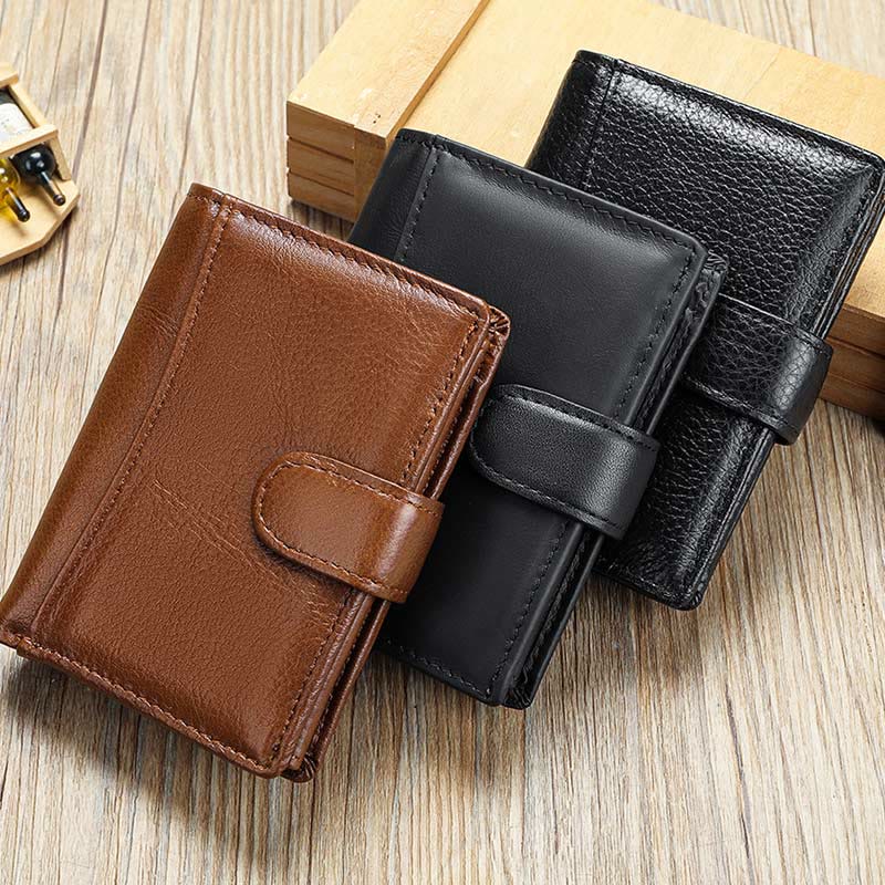 Retro Leather Wallet RFID Blocking Trifold Cowhide Leather Wallet