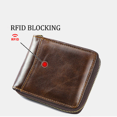 RFID Blocking Zip Around Leather Wallet Card Holder