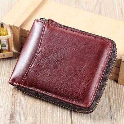 RFID Blocking Zip Around Leather Wallet Card Holder