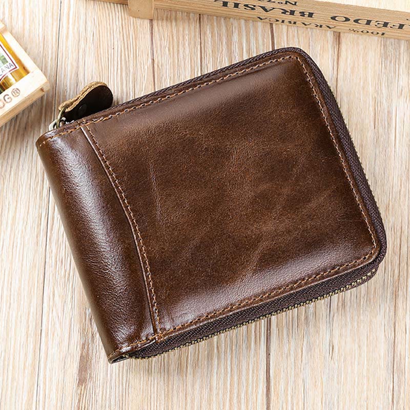 RFID Blocking Zip Around Leather Wallet Card Holder