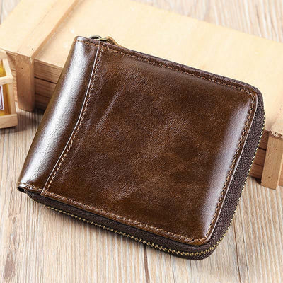 RFID Blocking Zip Around Leather Wallet Card Holder