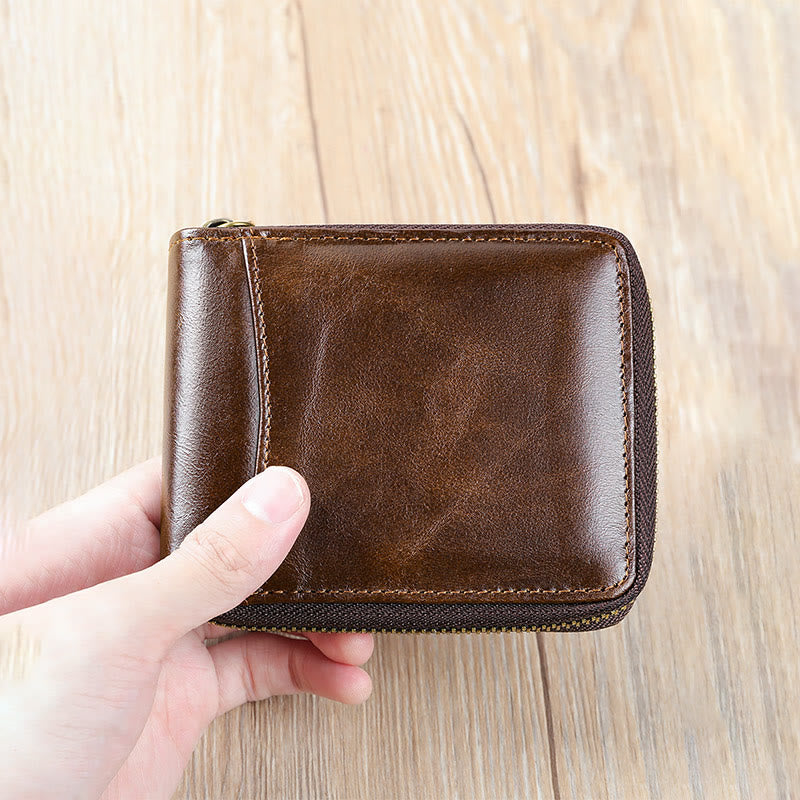 RFID Blocking Zip Around Leather Wallet Card Holder