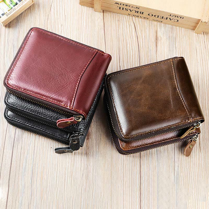 RFID Blocking Zip Around Leather Wallet Card Holder