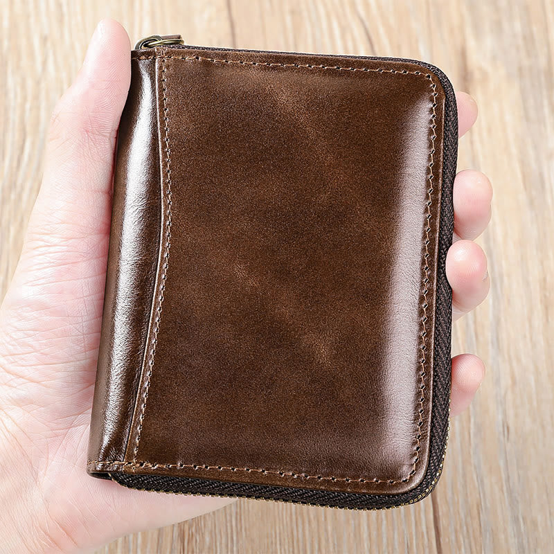 RFID Blocking Zip Around Leather Wallet Card Holder