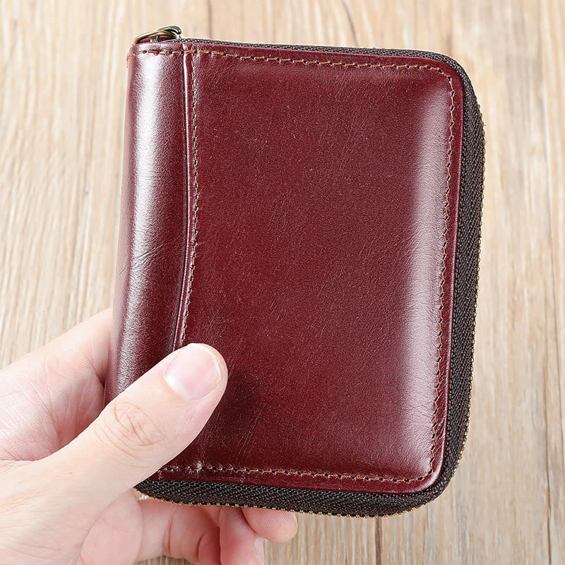 RFID Blocking Zip Around Leather Wallet Card Holder