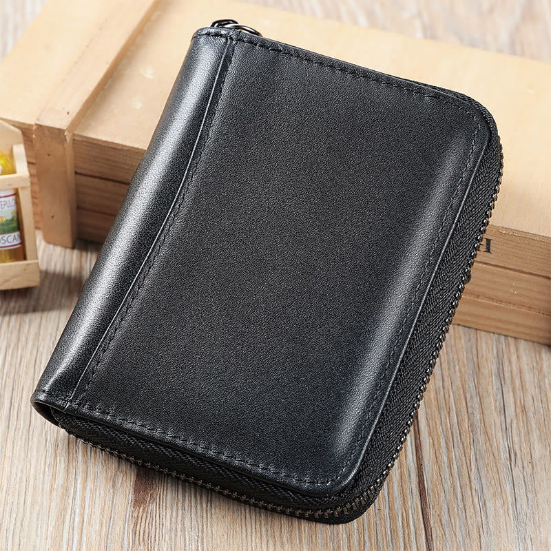 RFID Blocking Zip Around Leather Wallet Card Holder