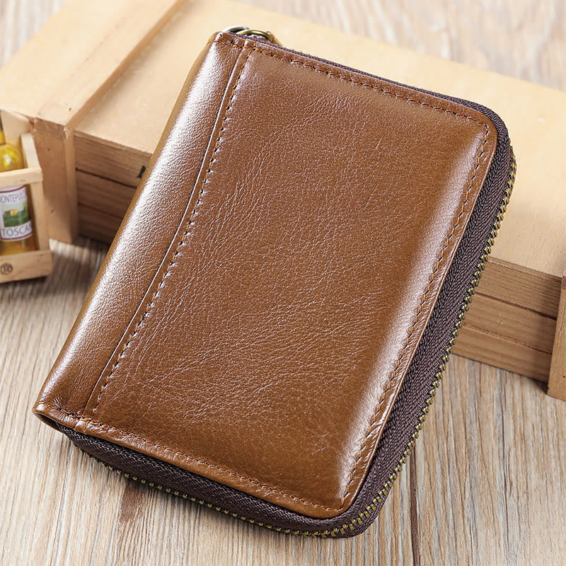 RFID Blocking Zip Around Leather Wallet Card Holder