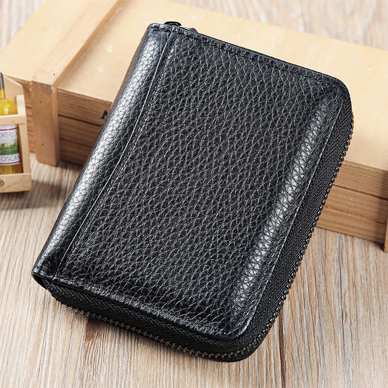 RFID Blocking Zip Around Leather Wallet Card Holder