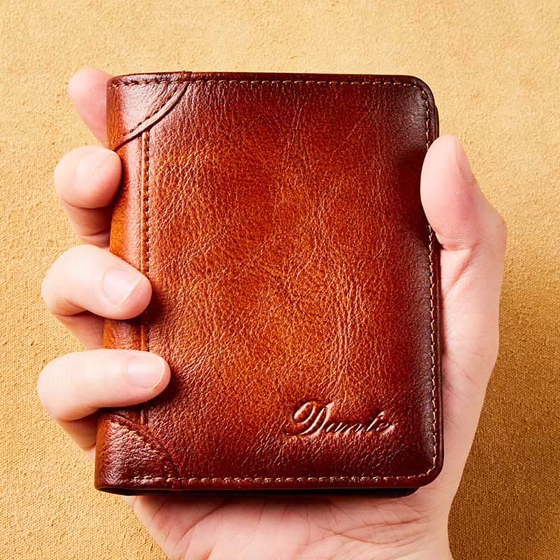 RFID Genuine Leather Vintage Trifold / Bifold Card Holder Wallet