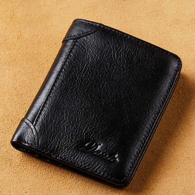 RFID Genuine Leather Vintage Trifold / Bifold Card Holder Wallet