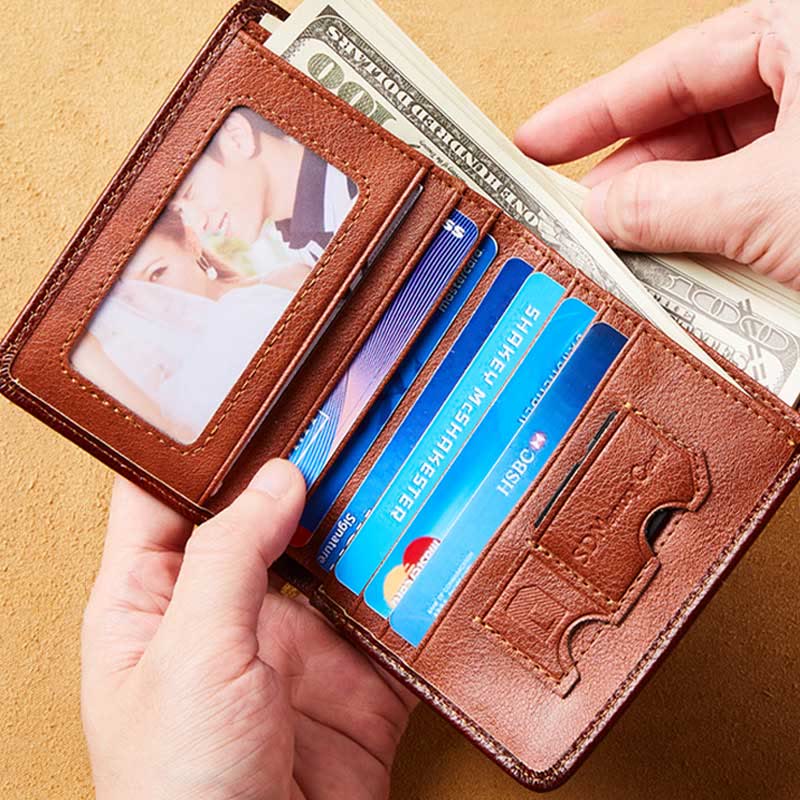 RFID Genuine Leather Vintage Trifold / Bifold Card Holder Wallet